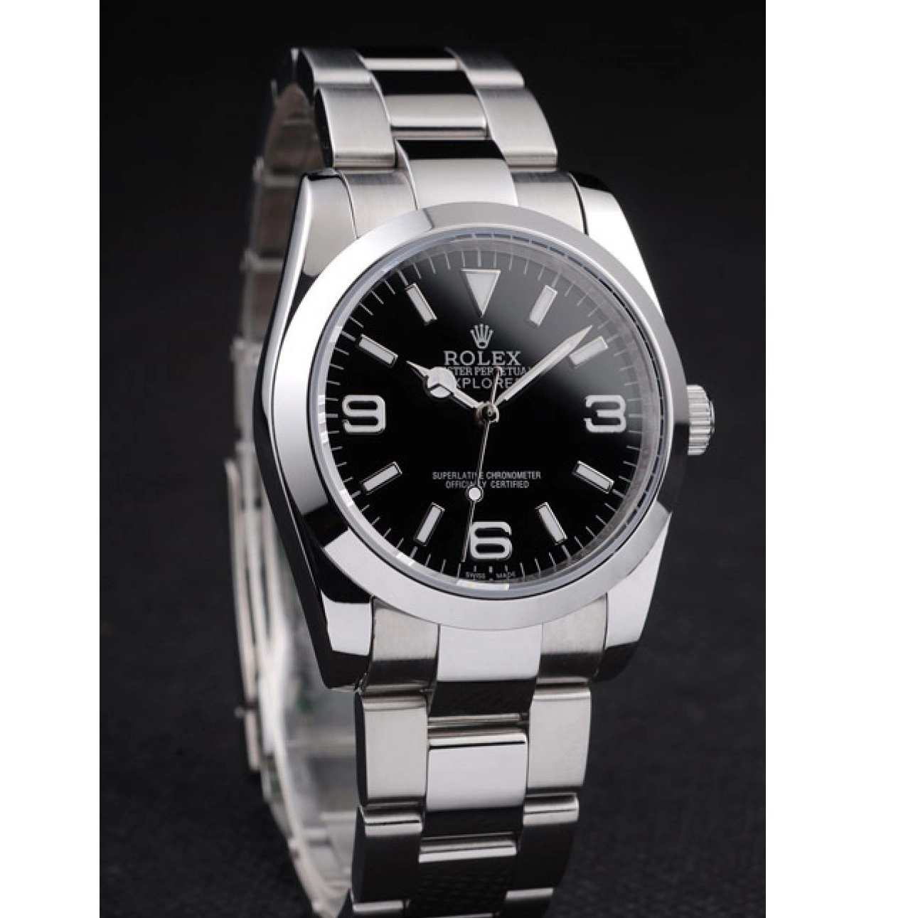 Aaa fake watches Explorer 98087 Black Dial Rolex Polished Steel Stainless 0715